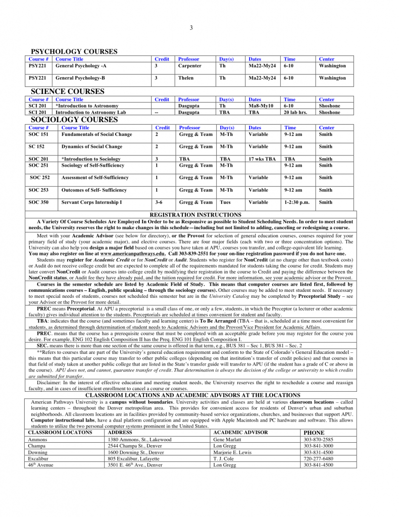 Course Schedules American Pathways Univeristy